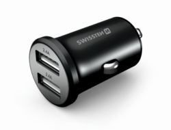 SWISSTEN nabíječ 2xUSB 12V/4,8A metal černá